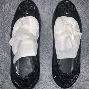 Size 8 Tory Burch Black Patent Leather Reva Ballet Flats.